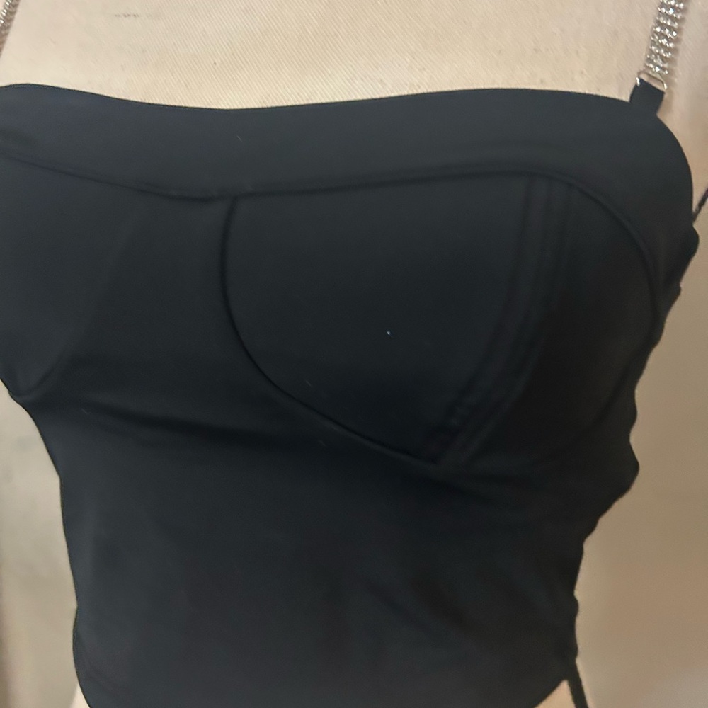 Black Corset Top with Crystal Rhinestone shoulder straps - never worn